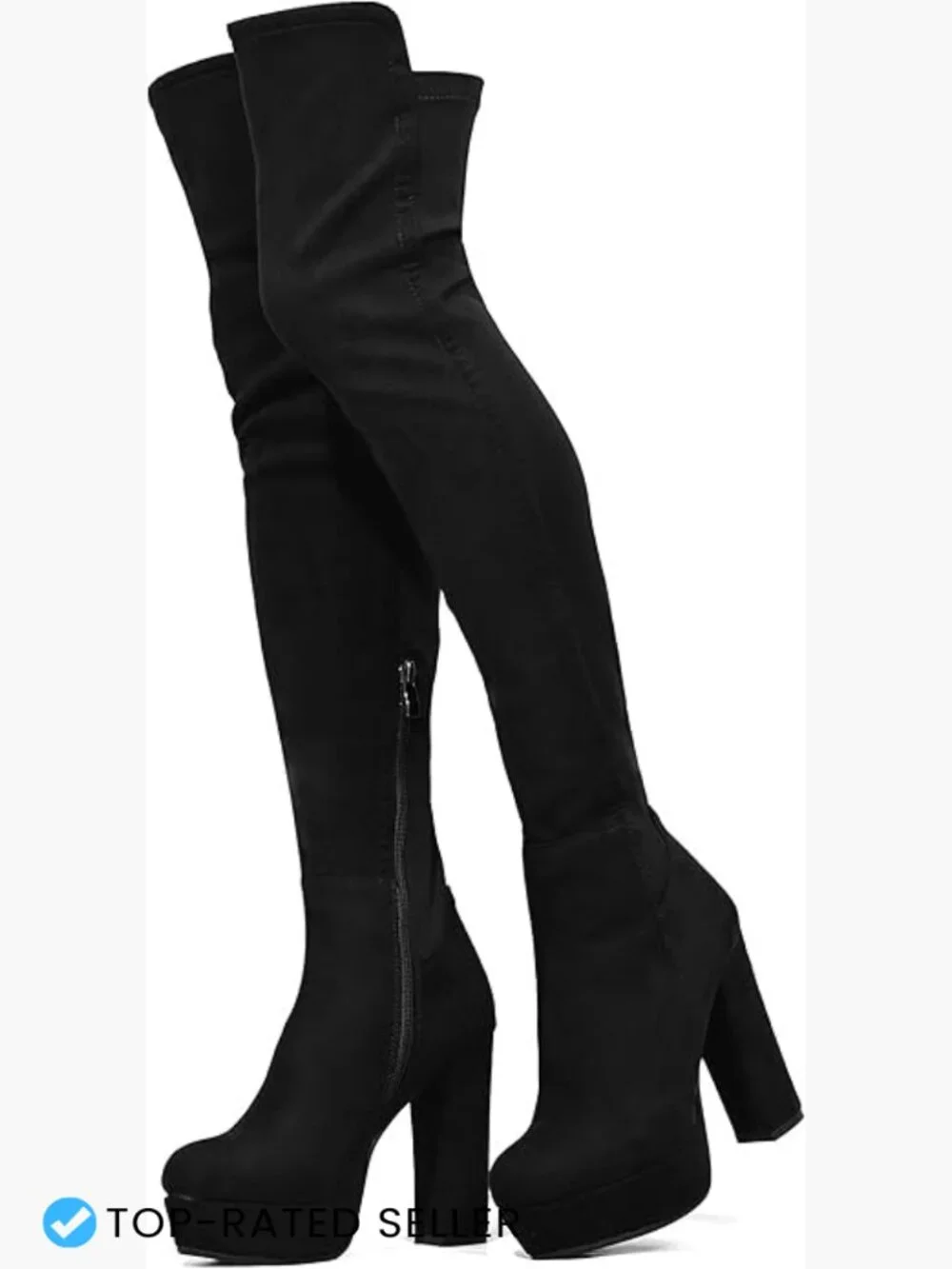 Thigh High Platform Boots Chunky Heel Side Zip Faux Suede Block Heel Fall